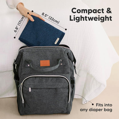 KeaBabies Portable Diaper Changing Pad, Easy Wipe Clean - Foldable Waterproof Baby Changing Mat for Diaper Bag, Compact, Lightweight, 25x13 Baby Changer Travel Essential, Machine Washable (Navy Blue)