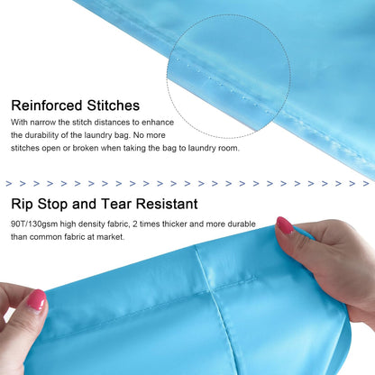 Polecasa Small Heavy Duty Laundry Bag with 130gsm Tear Resistant Fabric and Handles, Easy to Carry Durable Dirty Clothes Drawstring Bag, Perfect for College Dorm, Travel, 2 Pack 21”x24”, Gulf Blue