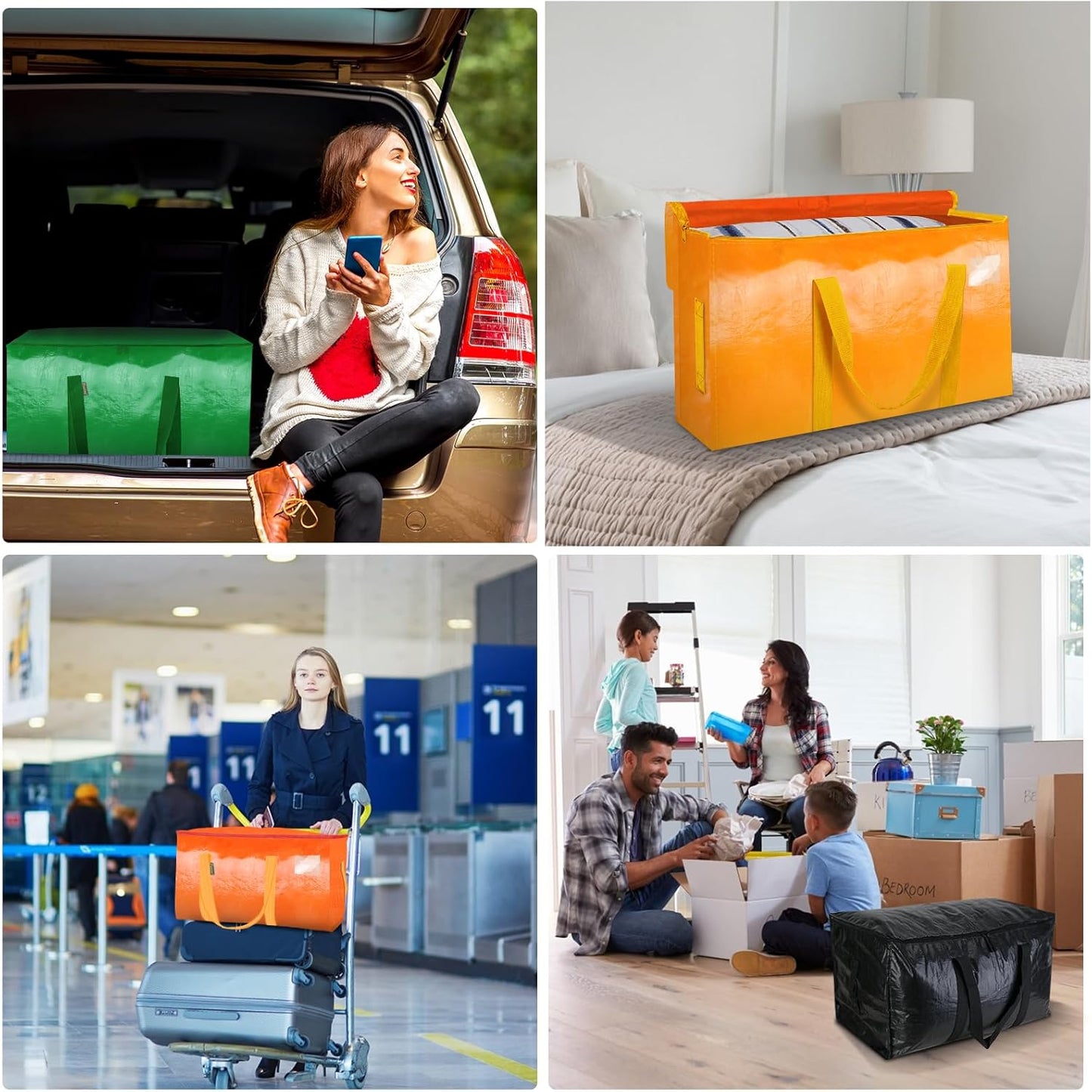 BALEINE 4-Pack Oversized Moving Bags with Reinforced Handles, Heavy-Duty Storage Tote for Clothes, Moving Supplies (Light Green, 4-Pack)