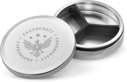 Metal Pouch Can | Metal Container | Slim EDC Pocket Tin | Airtight & Moisture-Resistant | Compact Daily Organizer | Pill Case & Travel Tin | Father’s Day Gift for Dad | (Insignia Ed, Silver, Tall)