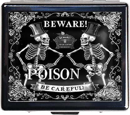 Cute and Portable Metal Pill Organizer – 8 Compartments, Elegant Chrome Finish, Ideal for Travel and Daily Use (Beware Poison Skeletons)