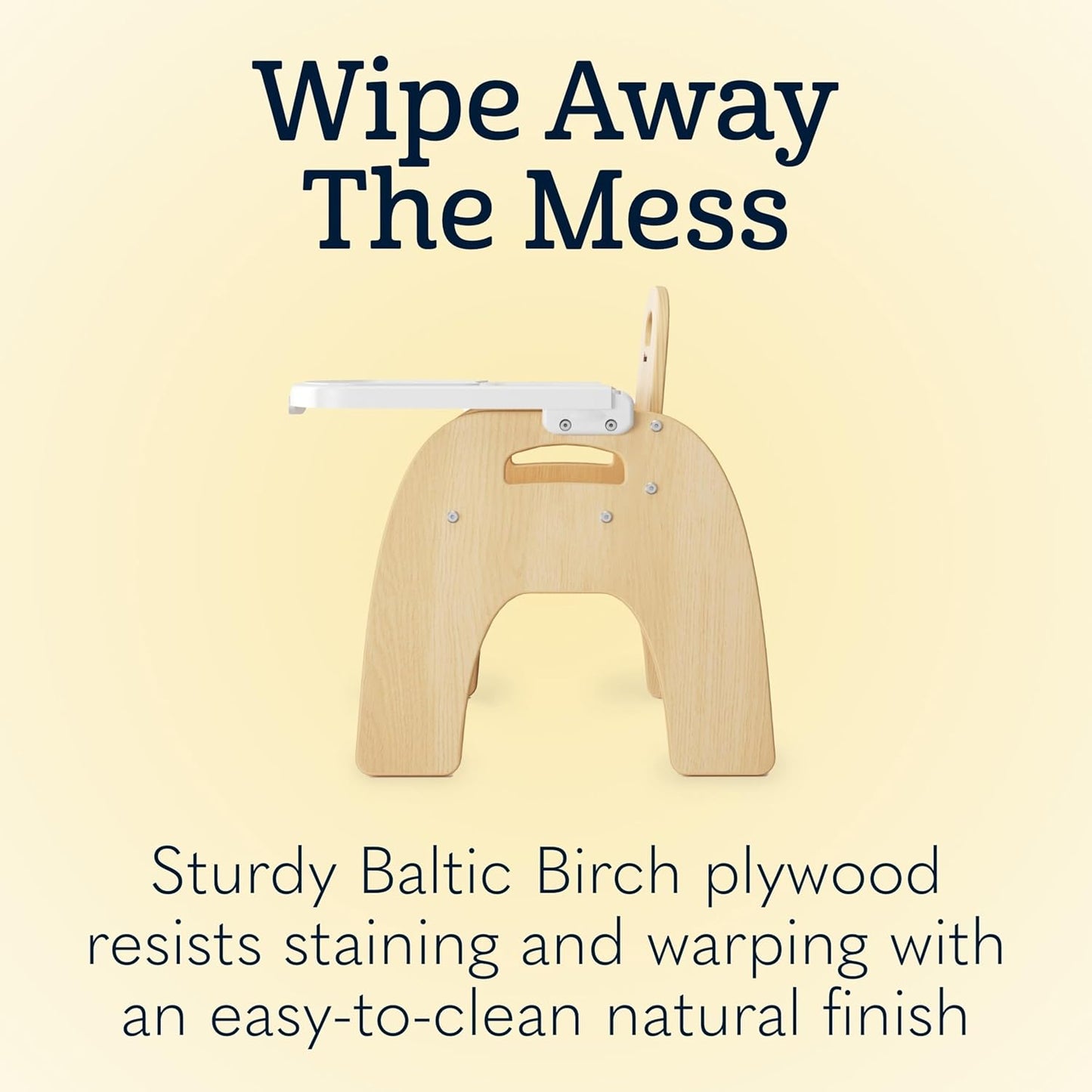 Foundations Easy Serve 9" Wood Feeding Chair for Toddlers, Adjustable Harness, Removable Dishwasher Safe Tray, “No Tip” Base, Baltic Birch Plywood
