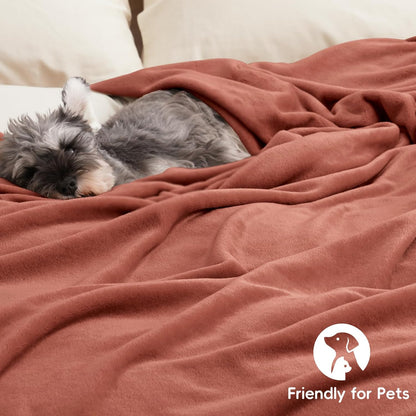 PHF Ultra Soft Fleece Blanket Queen Size, No Shed No Pilling Luxury Plush Cozy 300GSM Lightweight Blanket for Bed, Couch, Chair, Sofa Suitable for All Season, 90" x 90", Brick Red