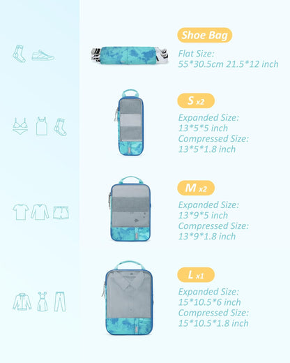 BAGSMART 6 Set Compression Packing Cubes - Lightweight Travel Essentials, Durable Luggage Organizer