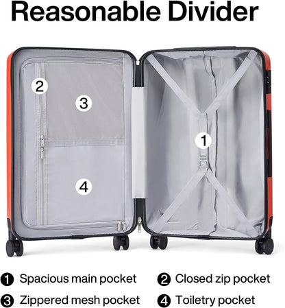 Hanke 20 Inch Carry On Luggage 22x14x9 Airline Approved Lightweight PC Hard Shell Suitcases with Wheels Travel Luggage Rolling Suitcase Travel Luggage Bag Christmas Gifts for Birthday （Orange）