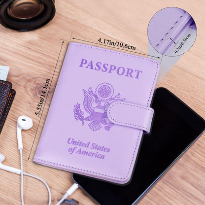 TIGARI Passport Holder for Travel Women Men, PU Leather Waterproof RFID Passport Holder Wallet Cover Case Sleeve, Family Vacation Plane Cruise Travel Document Organizer Essentials-Purple