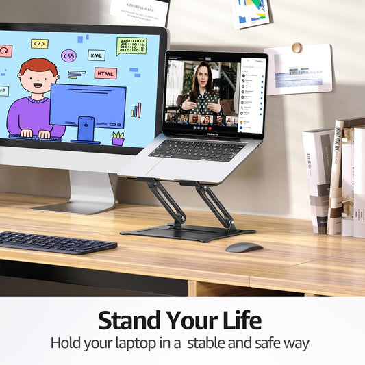 Urmust Laptop Notebook Stand Holder Adjustable Laptop Stand Portable Computer Riser Compatible with MacBook Air Pro HP Dell XPS Lenovo All Laptops 10-15.6"(Black)