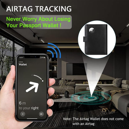 Airtag Passport Holder Cover Wallet RFID Blocking Leather Case Travel Essentials Luggage Accessories Travel Must Have(118#Black)