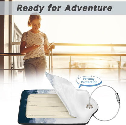 Pine Mountain ForestLuggage Tags for Suitcases,2 Pack Winter Woods Luggage Tag,Leather Stainless Steel Loop Label Tag for Women Men Girls Travel Bag Suitcase