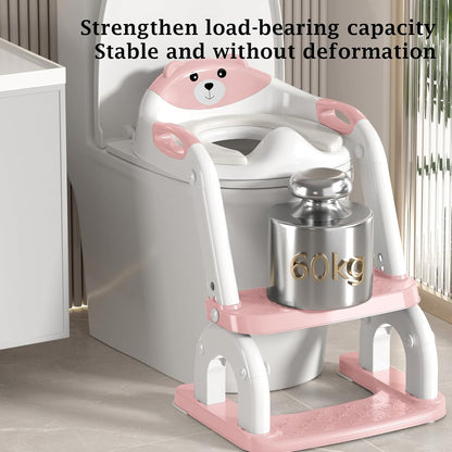 Potty Training Seat Upgraded 2-in-1 Potty Toilet for Kids Boys and Girls, Adjustable Step & Seat Height with Splash Guard Anti-Slip Pad Step Stool(White and Pink)