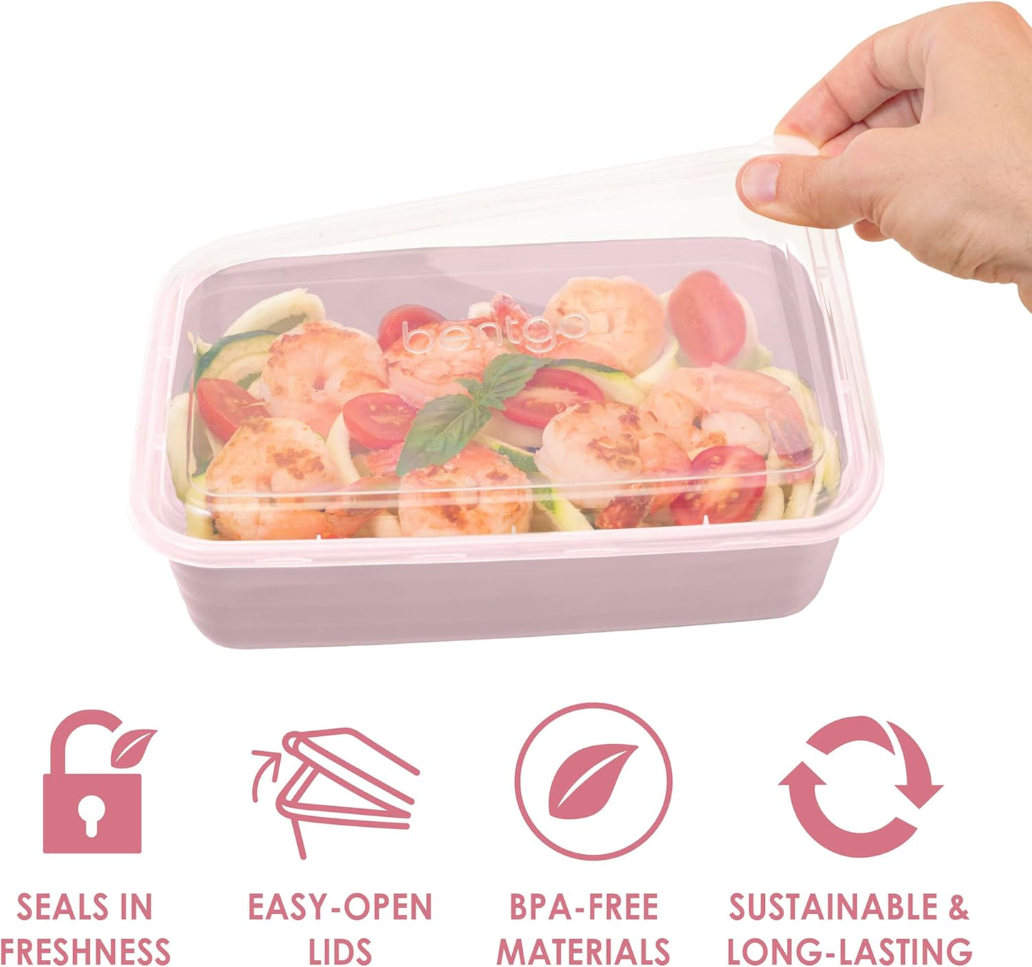 Bentgo 20-Piece Lightweight, Durable, Reusable BPA-Free 1-Compartment Containers - Microwave, Freezer, Dishwasher Safe - Blush Pink