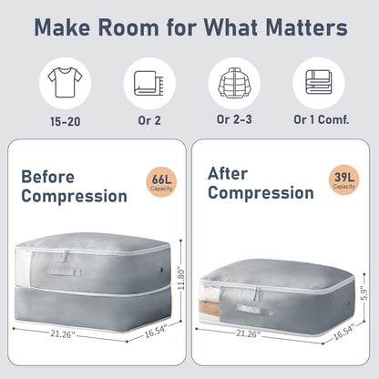 DIMJ Comforter Storage Bag 6 Pack - Blanket Storage Organizer Compression Bags, Large Capacity Ultra Space Saving Self Compression Organize for Bedding, Pillow, Duvet, Sheet Storage with Zipper Window