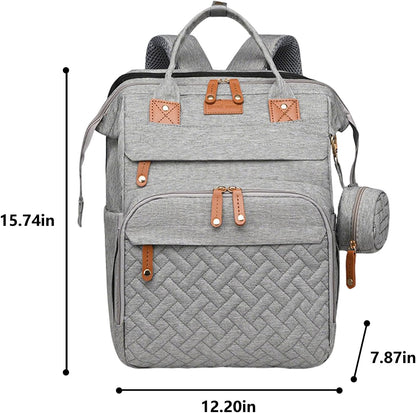 Baby Diaper Bag Backpack with Changing Station, Waterproof Large Capacity Baby Bag with USB Charging Port, Lightweight Travel Backpack Diaper Bag with Portable Crib - Grey