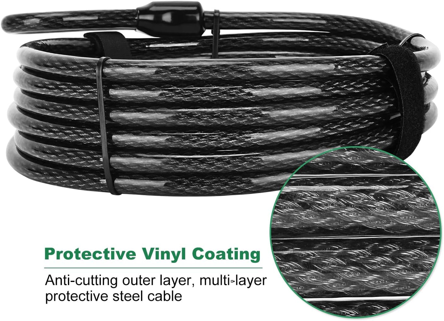 7 ft x 1/2" Heavy Duty Cut-Proof Security Cable | Flexible Vinyl-Coated Braided Steel with Looped Ends | Weatherproof Anti-Theft Locking Cable for Bikes, Gates, Kayaking & Outdoor Equipment