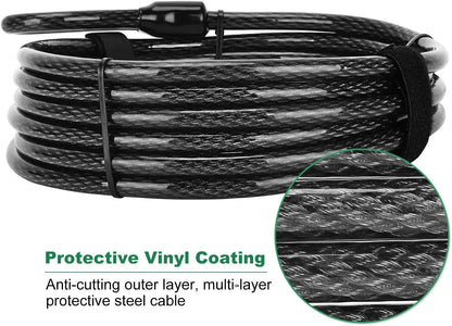 7 ft x 1/2" Heavy Duty Cut-Proof Security Cable | Flexible Vinyl-Coated Braided Steel with Looped Ends | Weatherproof Anti-Theft Locking Cable for Bikes, Gates, Kayaking & Outdoor Equipment