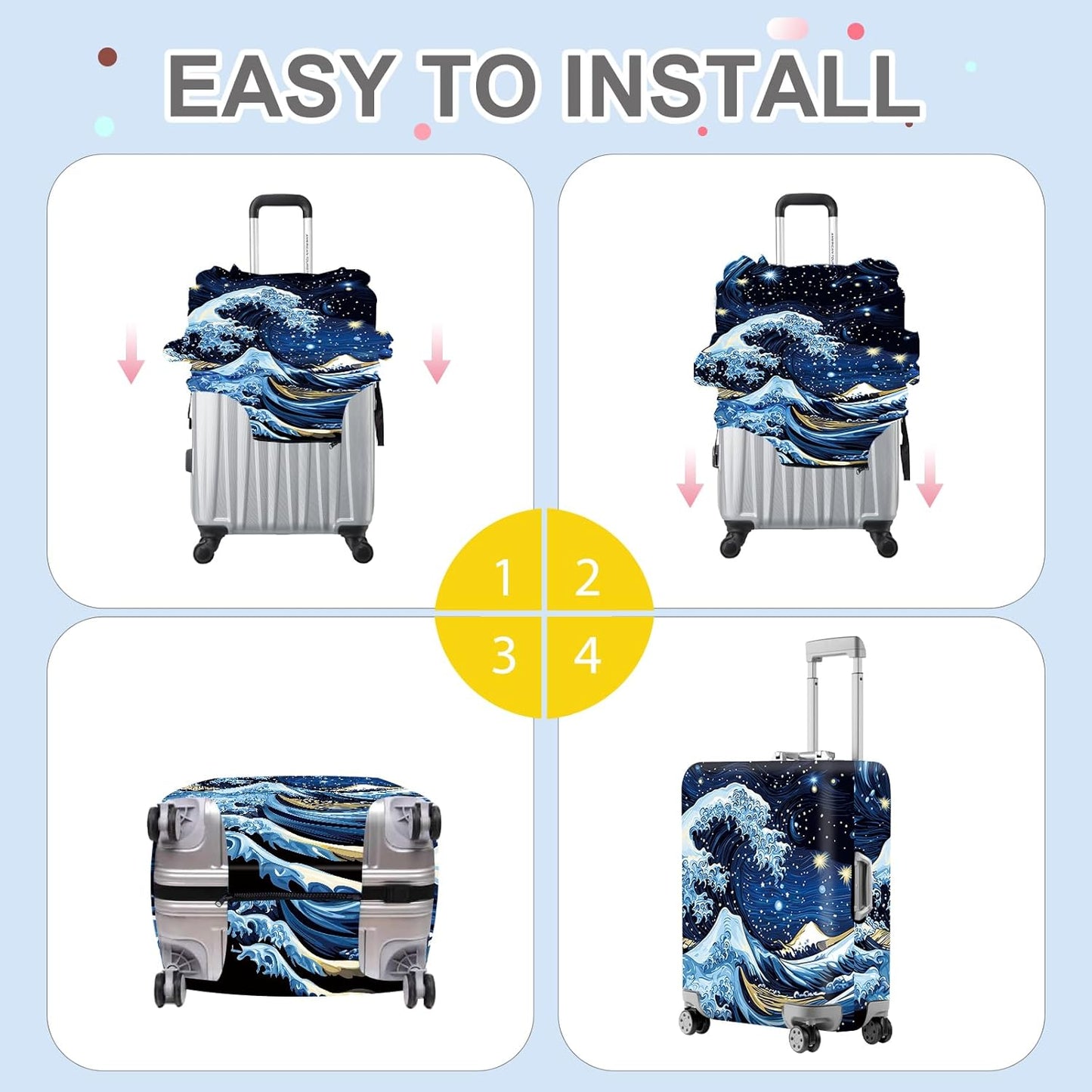 ANNA QUEEN Starry Ocean Wave Luggage Cover, Suitcase Protector with Artistic Van Gogh Style, Stretchable, Washable Travel Cover for 20-22 Inch Luggage