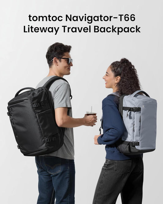 tomtoc Travel Backpack 40L, TSA Friendly Flight Approved Carry-on Luggage Hand Water-resistant Lightweight Business Rucksack, Durable Large Weekender Bag Daypack Fits 17.3 Inch Laptop