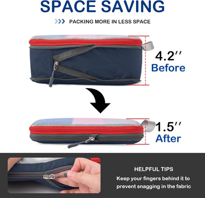 Cipway Compression Packing Cubes, See Through Mesh Luggage Organizer Bags, Travel Essentials for Carry on Suitcase with Laundry Bag and Clear Toiletries Bag（6 Pcs,Blue）