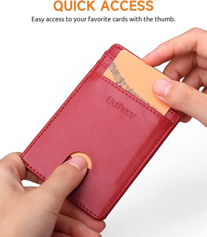 Buffway Mens Slim Wallet, Minimalist Thin Front Pocket Leather Credit Card Holder with RFID Blocking for Work Travel
