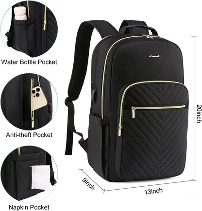 LOVEVOOK Large Travel Backpack Women with 17.3-inch Laptop Compartment, Work Business Computer Carry On Backpack Purse, Hiking Backpack Waterproof Outdoor Sports Rucksack Bag, Black