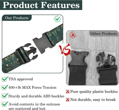 Luggage Straps for Suitcases TSA Approved, Luggage Identifiers for Suitcase, Adjustable Suitcase Strap for Baggage Security with Cute Patten, Travel Necessary Accessories (Sage Green)