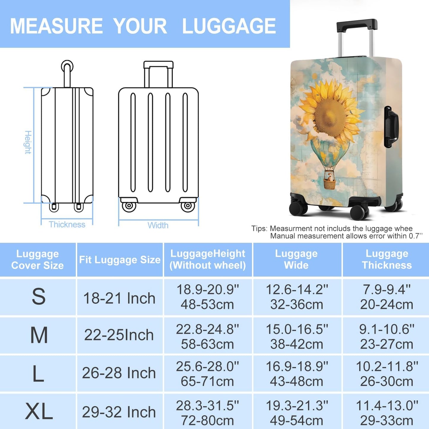 Sunflower Luggage Cover Washable Suitcase Protector Anti-Scratch,Stretchable Fit for 20-34Inch Luggage Durable Travel Bag Cover with Zipper Closure (M(24-26inch suitcase))