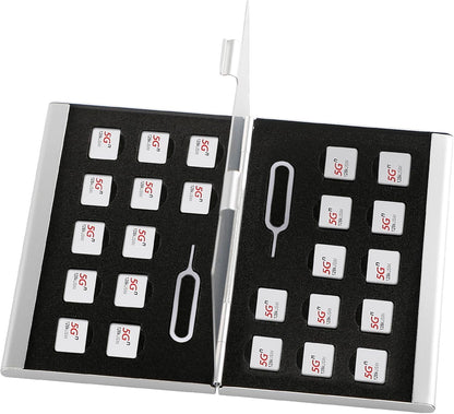 Aluminum SIM Card Case, 26Slots Ultrathin SIM Card Holder, Fit for 24 Nano sim Card and 2 Cell Phone Eject Pin Slots, Silver