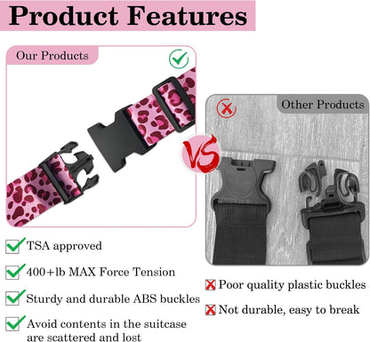 Leopard Luggage Straps for Suitcases TSA Approved, Luggage Identifiers for Suitcase, Adjustable Suitcase Strap for Baggage Security with Cute Patten, Travel Necessary Accessories (2Pack)