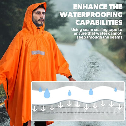 ANYOO Hooded Rain Poncho for Adults Waterproof Lightweight Rain Coat for Men Women Reusable Rain Jacket for Emergency Outdoor