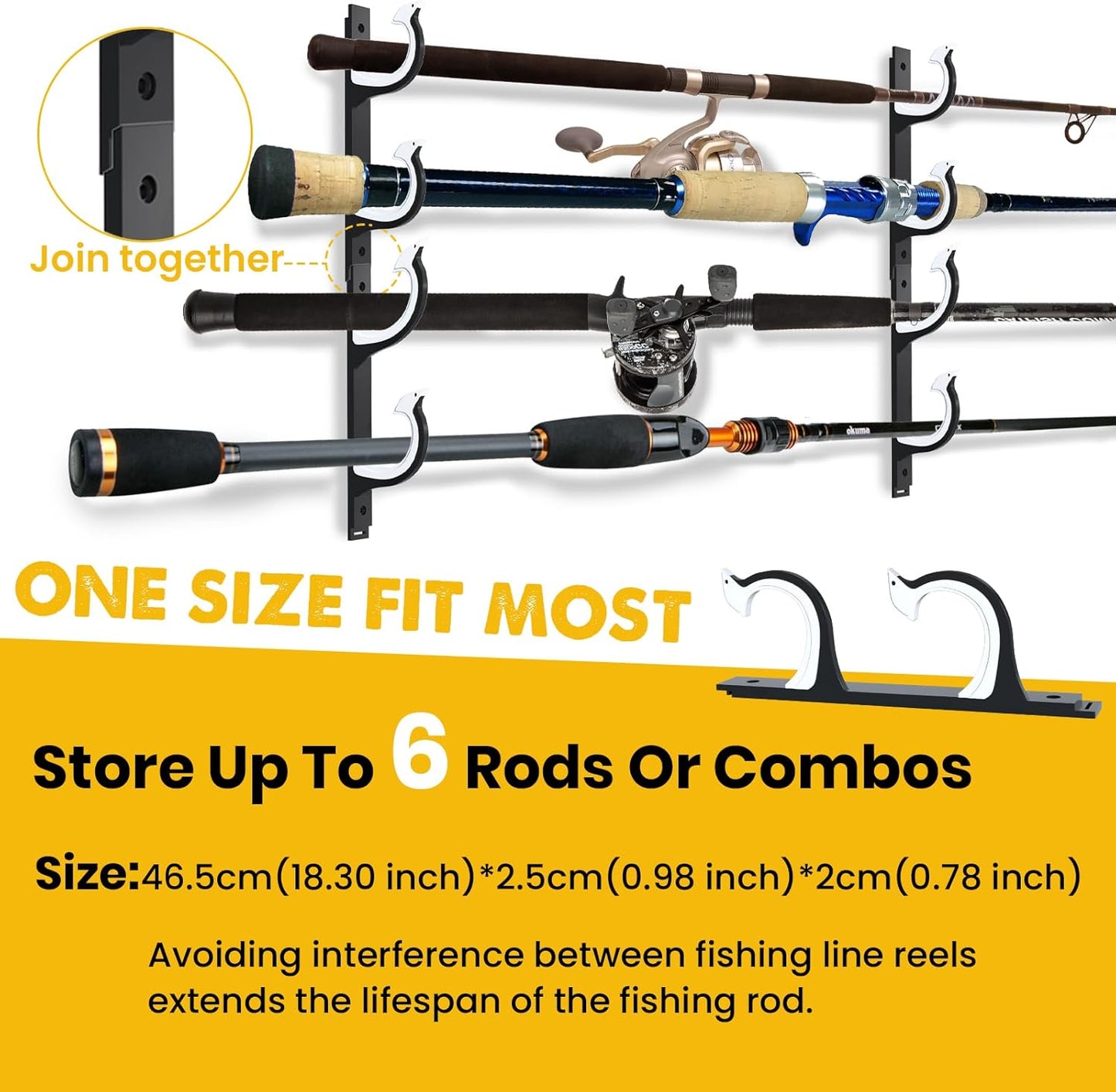 QudraKast Horizontal Fishing Rod Holder for Garage Wall Ceiling Mount - Fishing Pole Holders Fishing Rod Rack Holds Up to 6 Rods or Combos, Ideal Fishing Gift (3Pack)