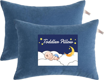 NTBAY Toddler Pillows, Down Alternative 13"x18" Pillows, Machine Washable - Soft and Breathable Travel Small Pillow for Sleeping, Ideal for Daycare, Crib, Cot, Denim Blue
