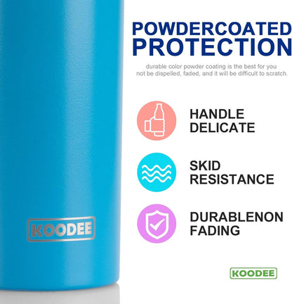 koodee 20 oz Stainless Steel Skinny Tumblers (4 Pack) Double Wall Insulated Water Tumbler Cup with Straw, Lids and Straw Brushes (Baby blue/White/Pink/Sky Blue)