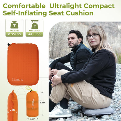 ATEPA Inflatable Stadium Seat Cushion, Self-Inflating Memory Foam Stadium Seats Bleacher Seat Chair Cushion Pad for Airplane Travel Backpacking Sports Events