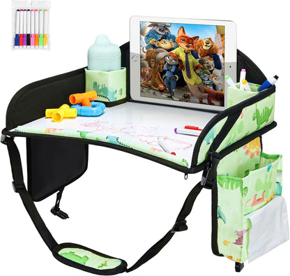 Kids Travel Tray, 3PCS Car Seat Tray for kids Travel, Toddler Road Trip Essentials With Drawing Kit, Toddler Lap Desk Organizer for Car, Carseat Table for Airplane