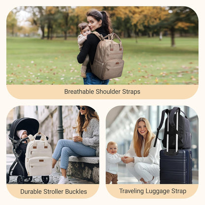 mommore Diaper Bag Expandable Large Baby Bag for 2 Kids/Twins with Wet&Dry Pocket, Travel Diaper Backpack for Mom Dad, Changing Pad, Luggage Strap