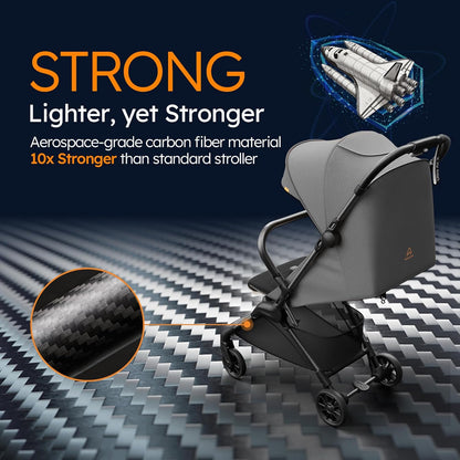 MAMAZING Ultra Air X Travel Stroller - Ultra-Lightweight Under 10 lbs, Carbon Fiber Frame & Airplane Friendly, Lightweight Stroller with Reclining Seat, UPF 50+ Canopy & Travel Bag