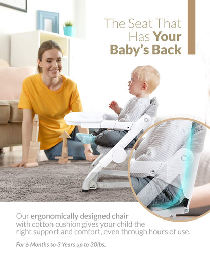 Feed Me 3-in-1 Travel High Chair Booster Seat for Infants and Toddlers - Transitional, Compact & Fits Any Chair, Swivel Tray, Shadow Gray