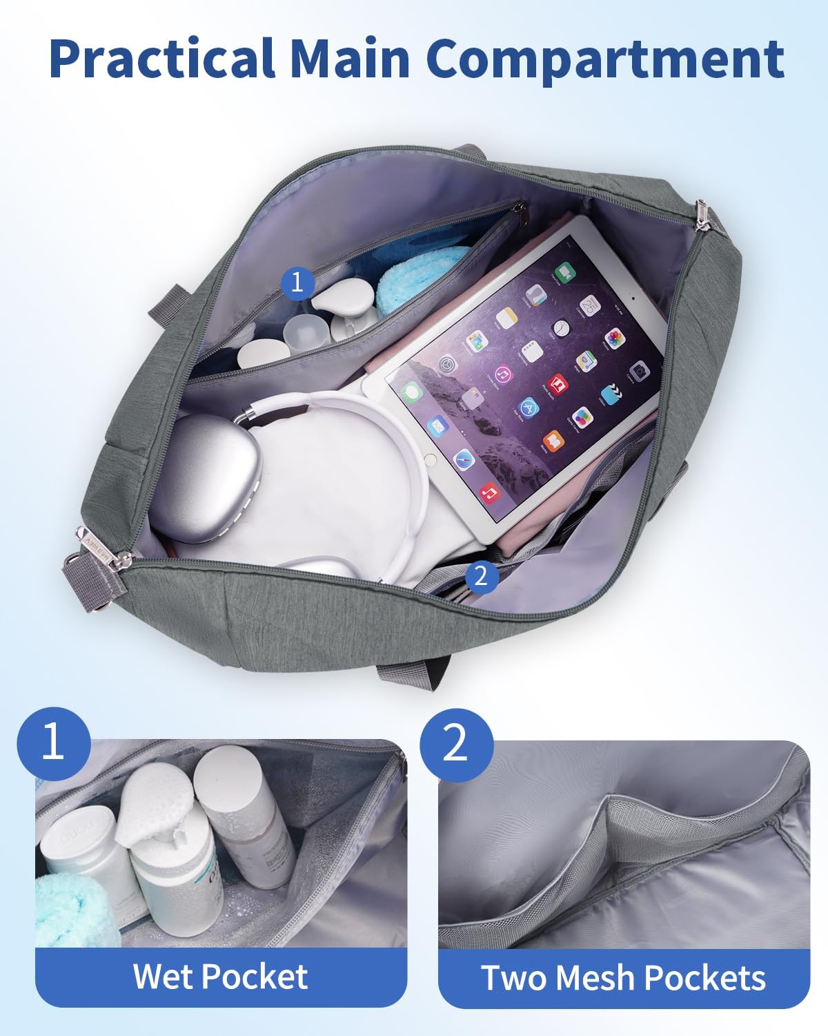 Narwey 18x14x8 Inches Travel Bag Spirit Airlines Frontier Personal Item Bag, Travel Duffel With Wet Pocket Carry on Bag for Airplane Underseat Duffle Overnight for Women and Men (Grey)