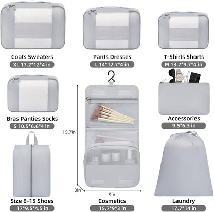BAGAIL 6 Set/8 Set/10 Set Packing Cubes Various Sizes Packing Organizer for Travel Accessories Luggage Carry On Suitcase