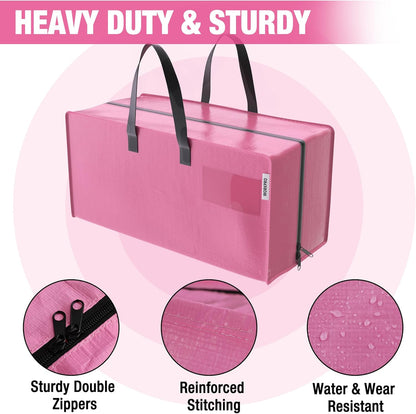 WORKPRO 6 Pack Extra Large Moving Bags with Zippers & Carrying Handles Backpack Straps, Heavy-Duty Storage Tote for Space Saving Moving Storage (Pink)