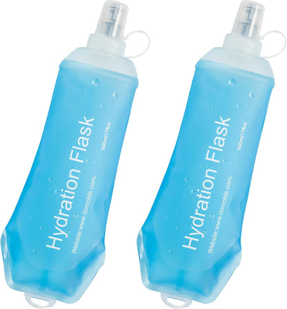 CLINTT 500ml Soft Flask, Foldable Running Water Bottle, TPU Folding Soft Water Flask, BPA-Free Collapsible Flask for Hydration Pack Running Vest, Cycling, Climbing, Hiking - 2Pcs, Blue