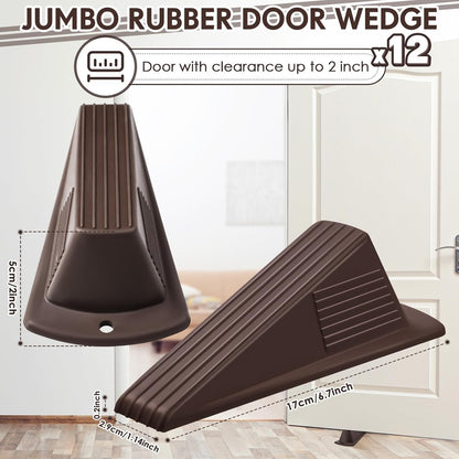 Frienda 12 Pcs Jumbo Door Stoppers Heavy Duty Door Stopper Tall up to 2inch Tall Wedge TPR Large Wedge Stackable Big Rubber Doorstop for Hotel Carpet Hardwood Concrete and Tile (Coffee)