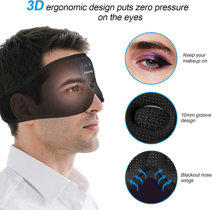 Sleep Headphones, Sleep Mask Bluetooth Wireless Music Eye Mask, Sleeping Mask for Side Sleepers Sleep Mask with 3D Bluetooth Headphones Ultra-Thin Stereo Speakers Perfect for Sleeping (Black)