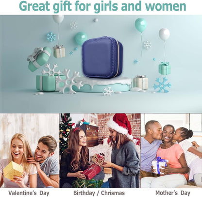 Travel Small Portable Mini Jewelry Case for collection Rings Necklaces Earrings and Lipstick Blue