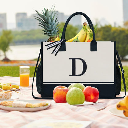 TOPDesign Personalized Initial Canvas Tote Bag, for Wedding, Birthday, Beach, Perfect Gifts for Women, Mom, Teachers, Friends
