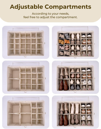 StorageWorks Shoe Organizer for Closet, Fits up to 24 Pairs, Shoe Cubby Storage Containers with Adjustable Dividers and Clear Cover, Gray and White Stripes