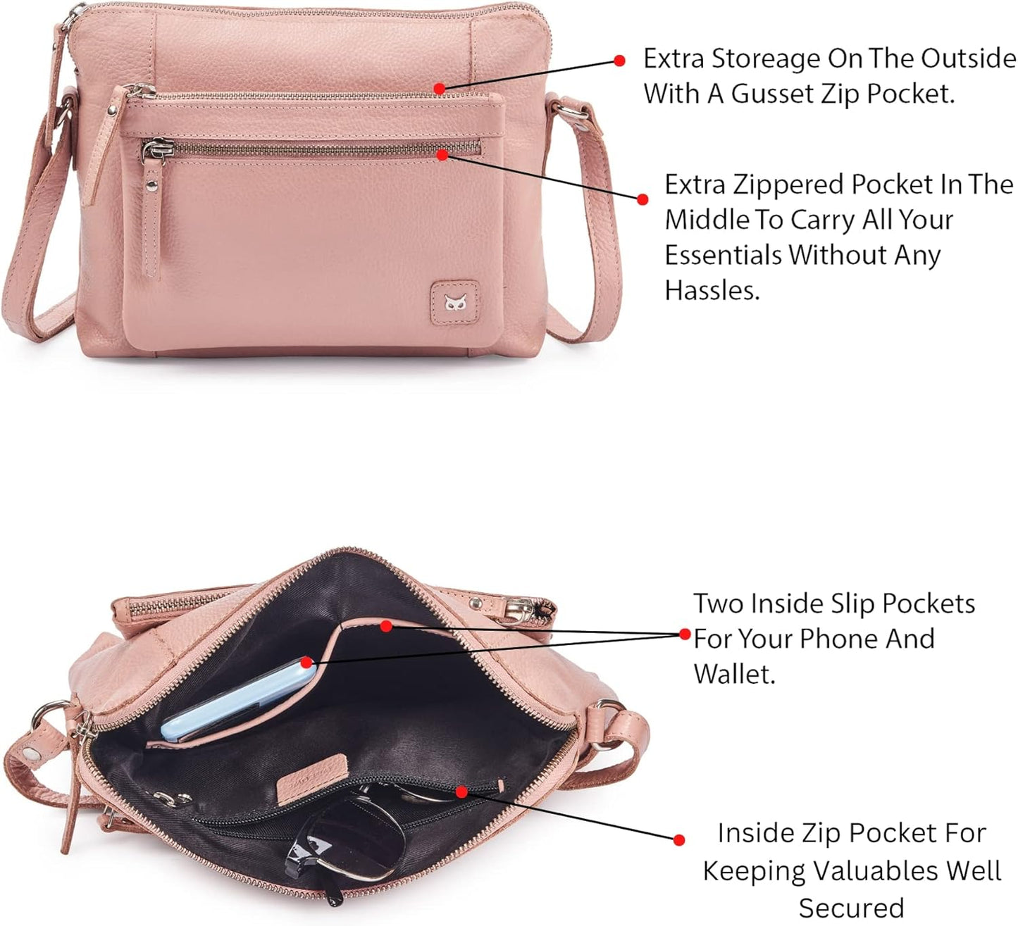 Wise Owl Accessories Small Soft Pebbled Real Leather Crossbody Handbags Purses Sling Crossover Shoulder Bag