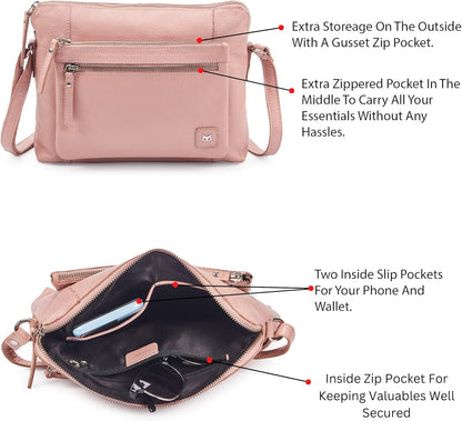 Wise Owl Accessories Small Soft Pebbled Real Leather Crossbody Handbags Purses Sling Crossover Shoulder Bag