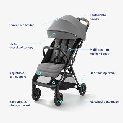 Graco Ready2Jet Compact Stroller – Overhead Friendly Compact Travel Stroller with Automatic Fold, Lilac Mod