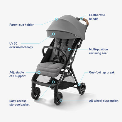 Graco Ready2Jet Compact Stroller – Overhead Friendly Compact Travel Stroller with Automatic Fold, Geo Pop